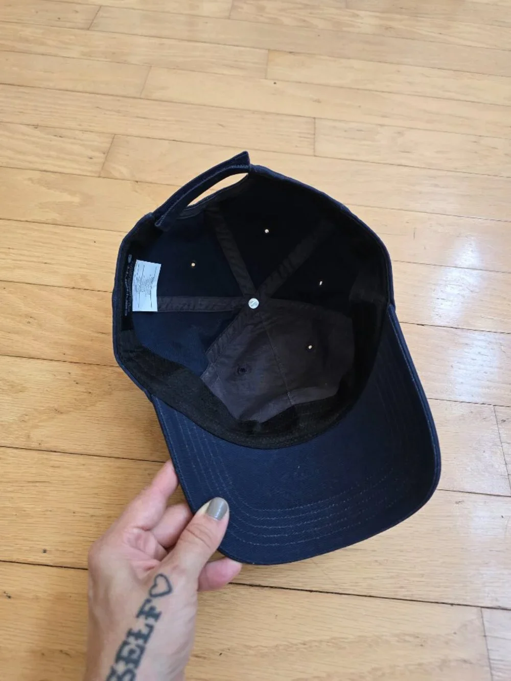 Carhartt | Gorpcore Navy Blue Canvas Leather Patch Hook Loop Strapback Hat